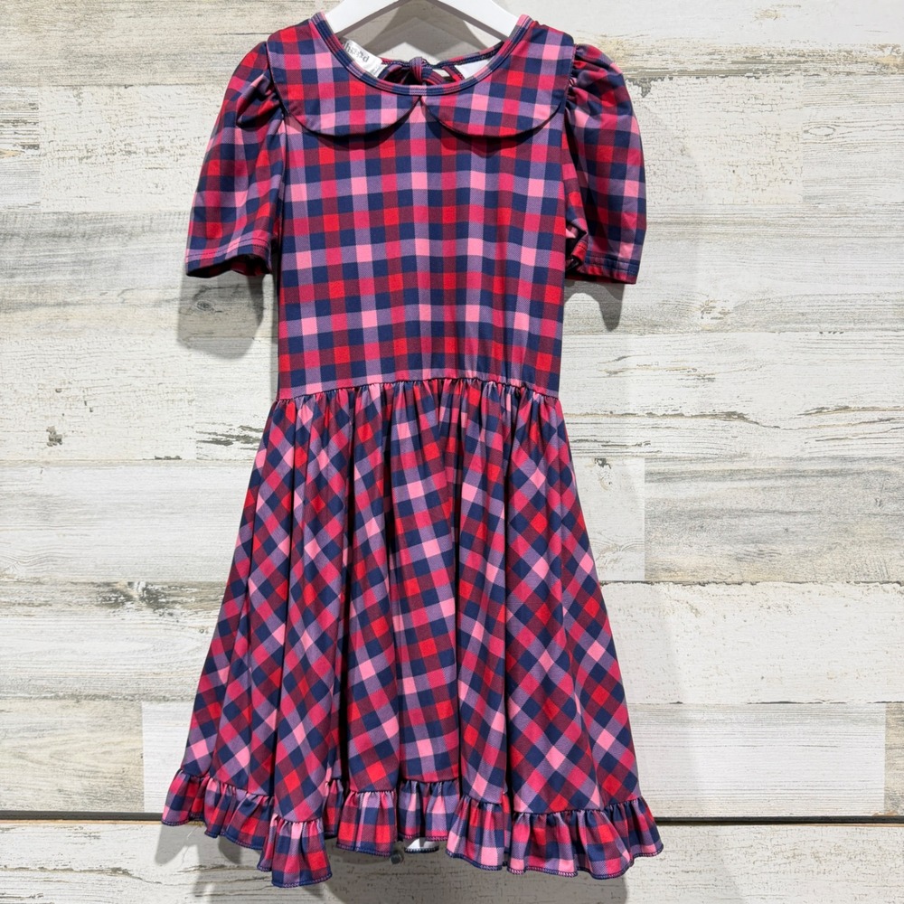 Girlhood Plaid Dress Girls 7 Pink Red Peter Pan Collar Cottagecore EUC